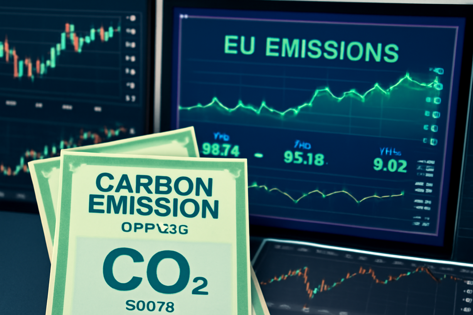 Pengar och statistikdiagram med klimatsymboler, symboliserande ekonomi och miljö