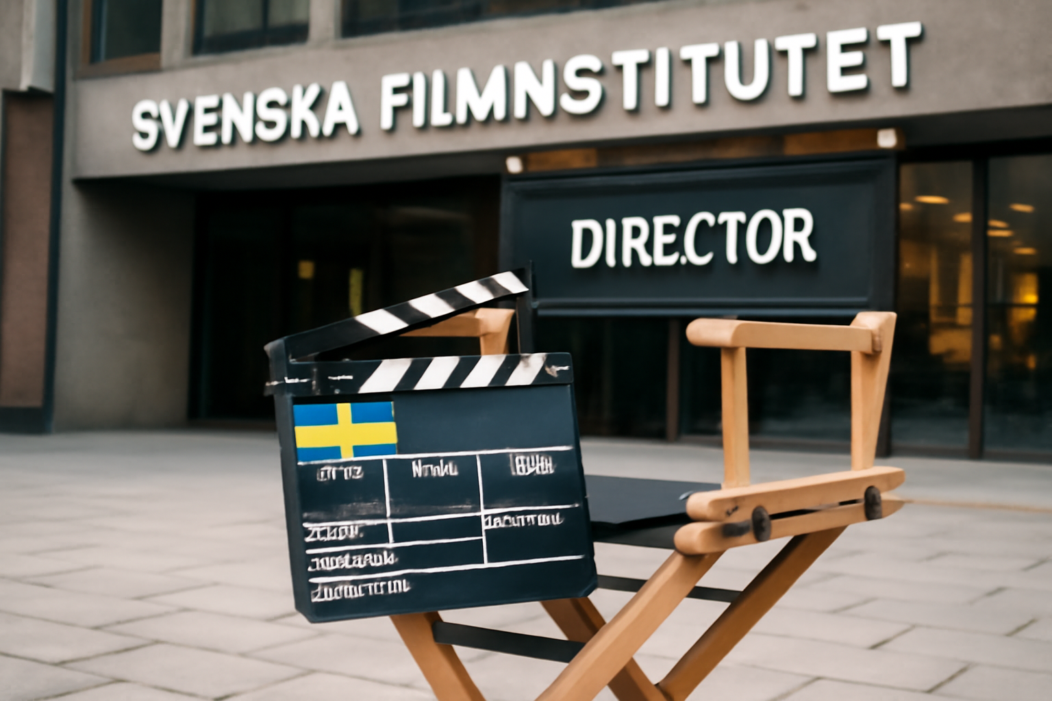 Filmklappar och projektor i studio, symboliserande filmbranschen