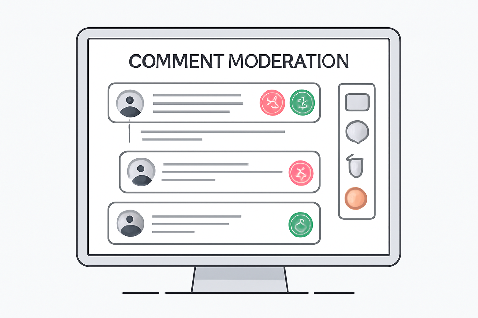 Laptop med kommentarsfält och moderationsverktyg, symboliserande digital debatt