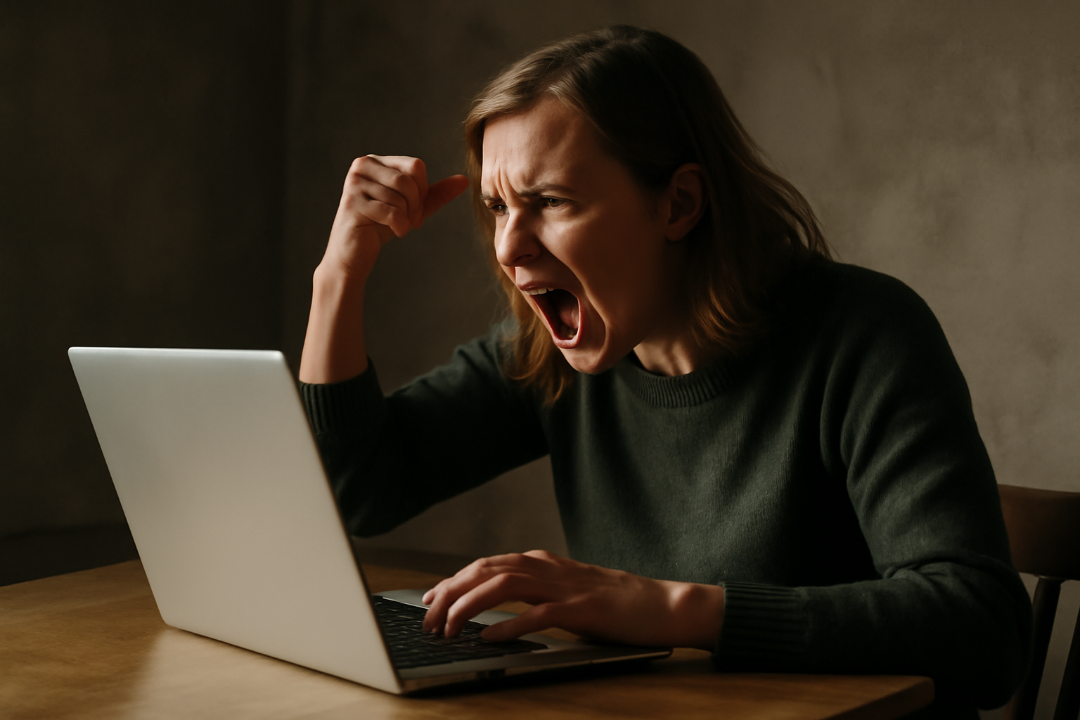 Kvinna som talar bestämt och engagerat framför en kamera