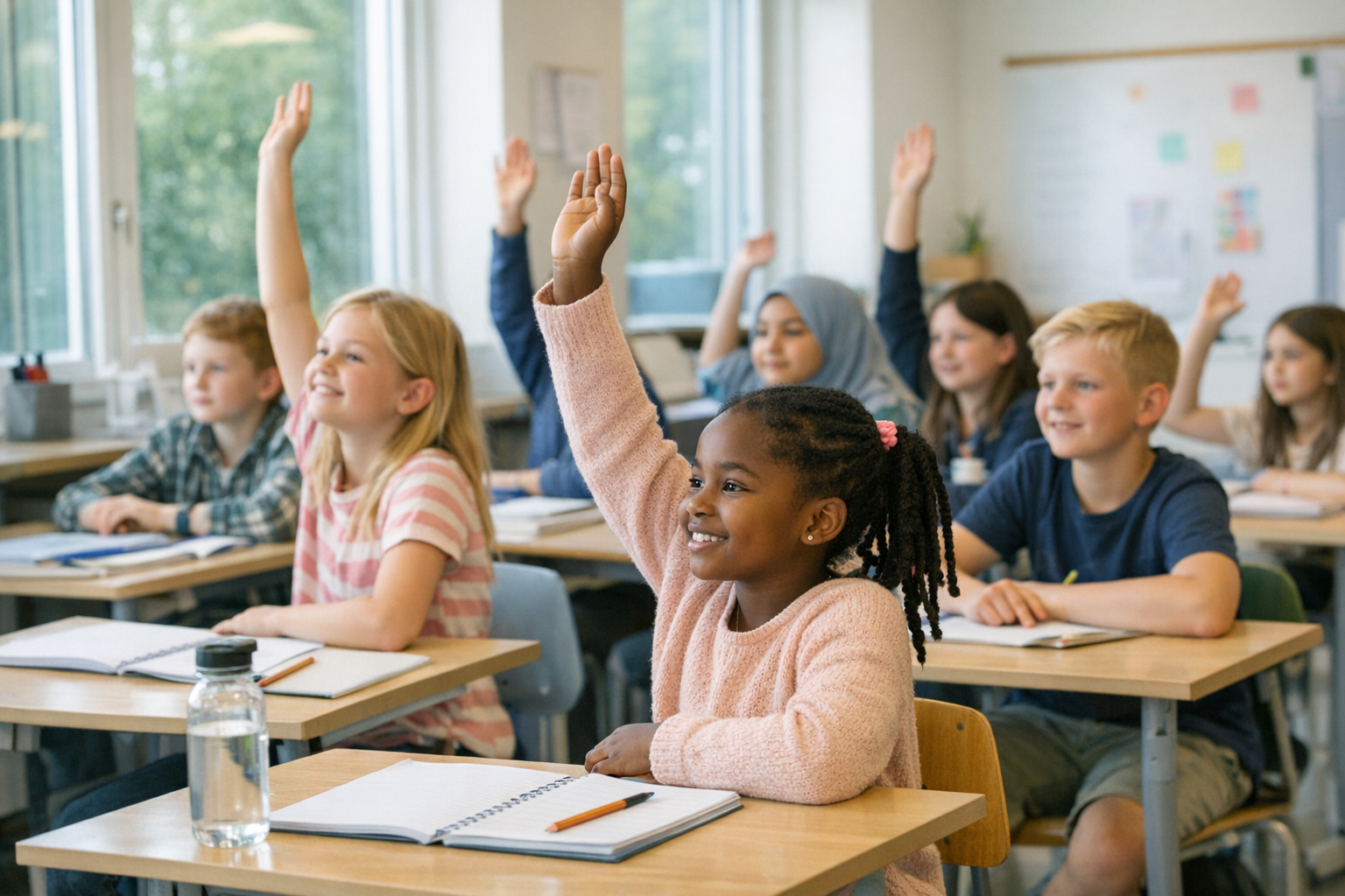 Barn i en ljus skolmiljö under en lektion