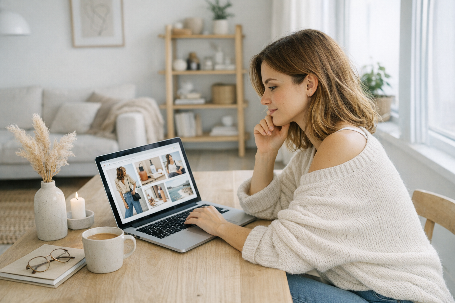 Ung tjej sitter ensam med mobiltelefon i ett mörkt rum med skärmljus i ansiktet